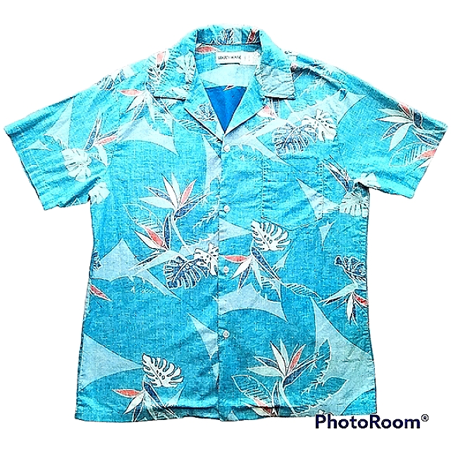 Vintage Liberty House Blue Tropical Reverse Woven Print Shirt Vacation Cruise